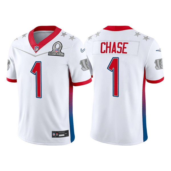 Men's Cincinnati Bengals #1 Ja'Marr Chase 2022 Royal NFC Pro Bowl Stitched Jersey Men's Cincinnati Bengals #1 Ja'Marr Chase 2022 Royal NFC Pro Bowl Stitched Jersey